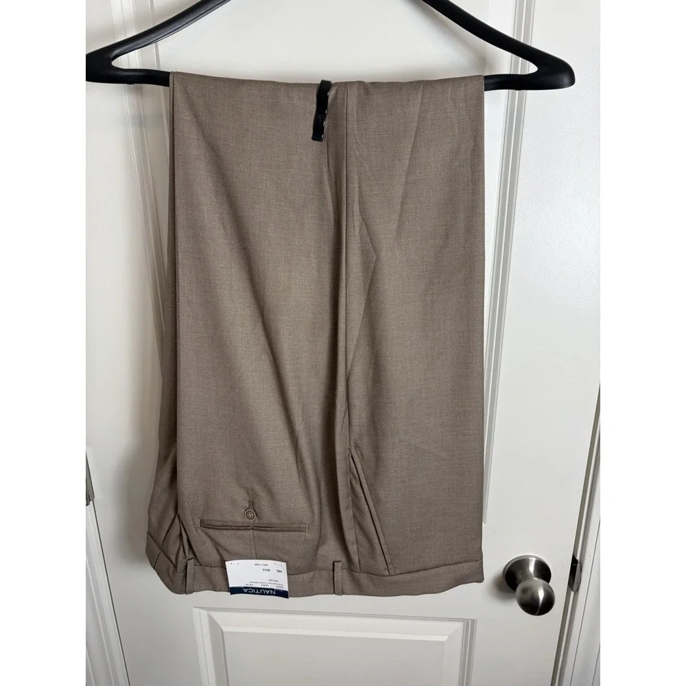 NWT!! $239 Nautica Mens 2-Piece Modern Fit Active Stretch Solid Suit Tan 48L 43W